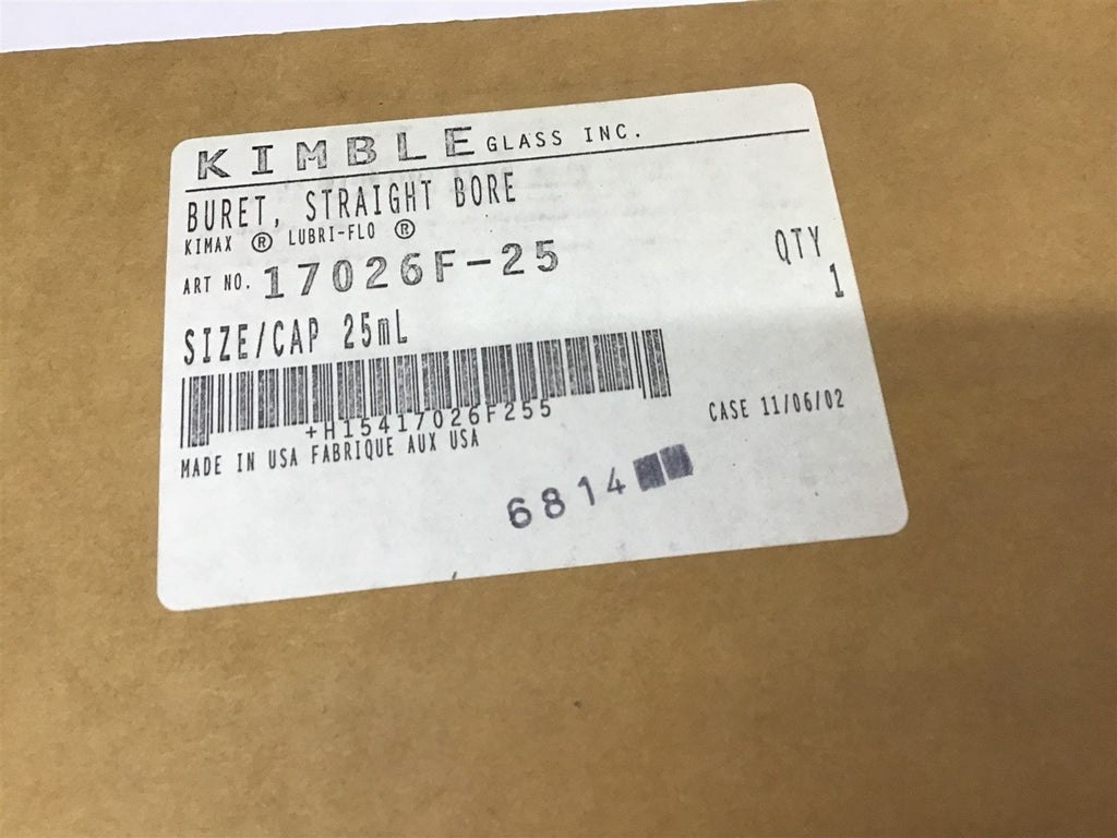 Kimble 17026F-25 Buret Straight Bore 25ML