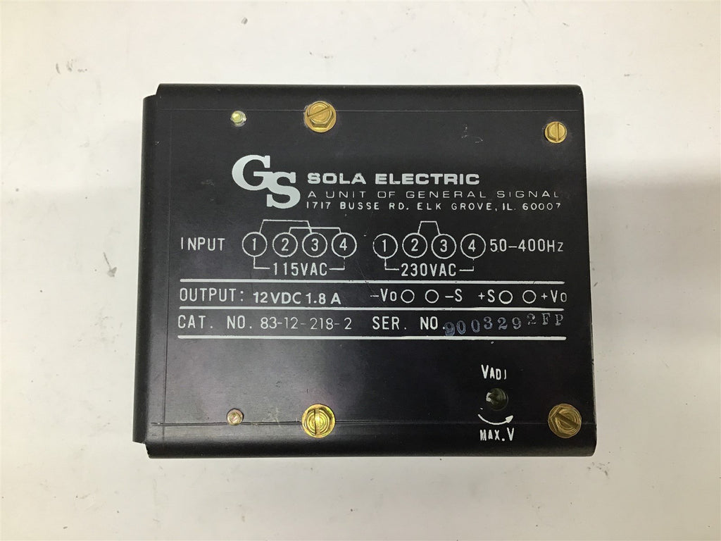 Sola Electric 83-12-218-2 Power Supply 12 VDC 1.8 A