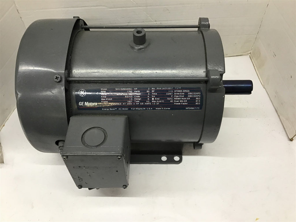 GE Motors 5KS182BD205C AC Motor 3 HP 230/460 V 1756 RPM 4 P 182T 3 PH 60 Hz TEFC