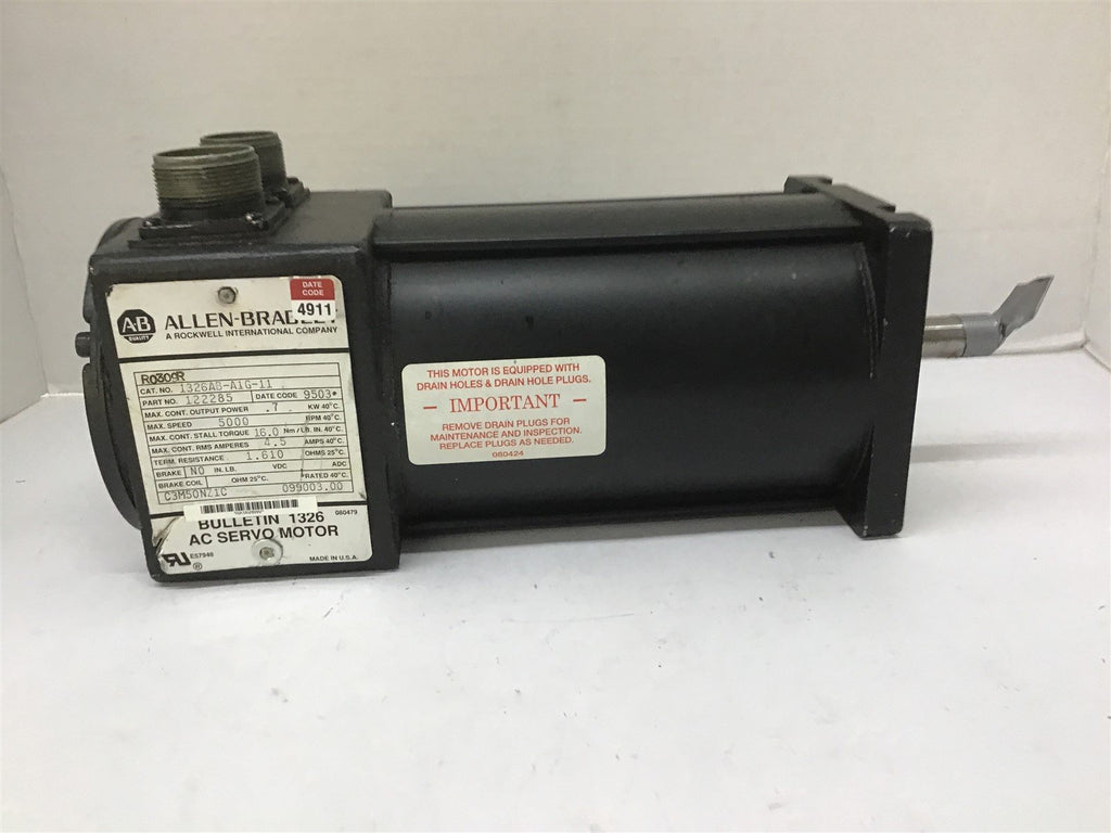 Allen-Bradley 1326AB-A1G-11 AC Servo Motor 0.7 kW 5000 RPM 16 Torque 4.5 Amps