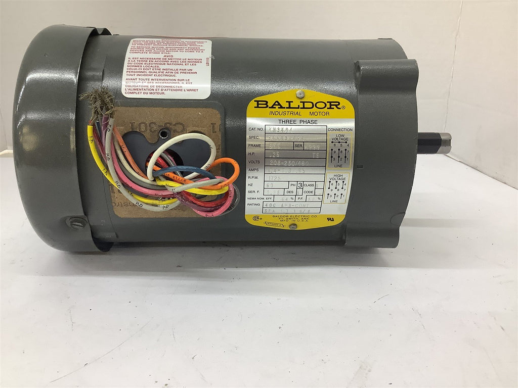 Baldor KM3454 AC Motor .25HP 1.4-1.3/.65AMP 208-230/460V 1725RPM 4P 56CF 3PH