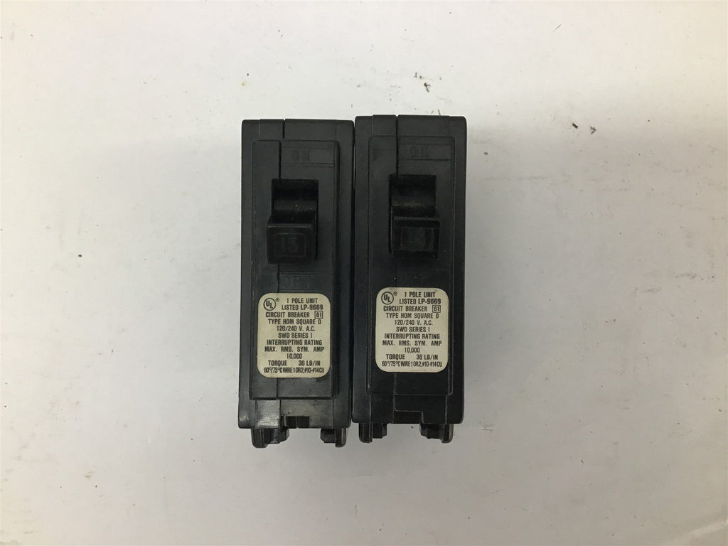 Square D Type HOM Circuit Breaker 1P 120/240 VAC 15 Amp Lot Of 2