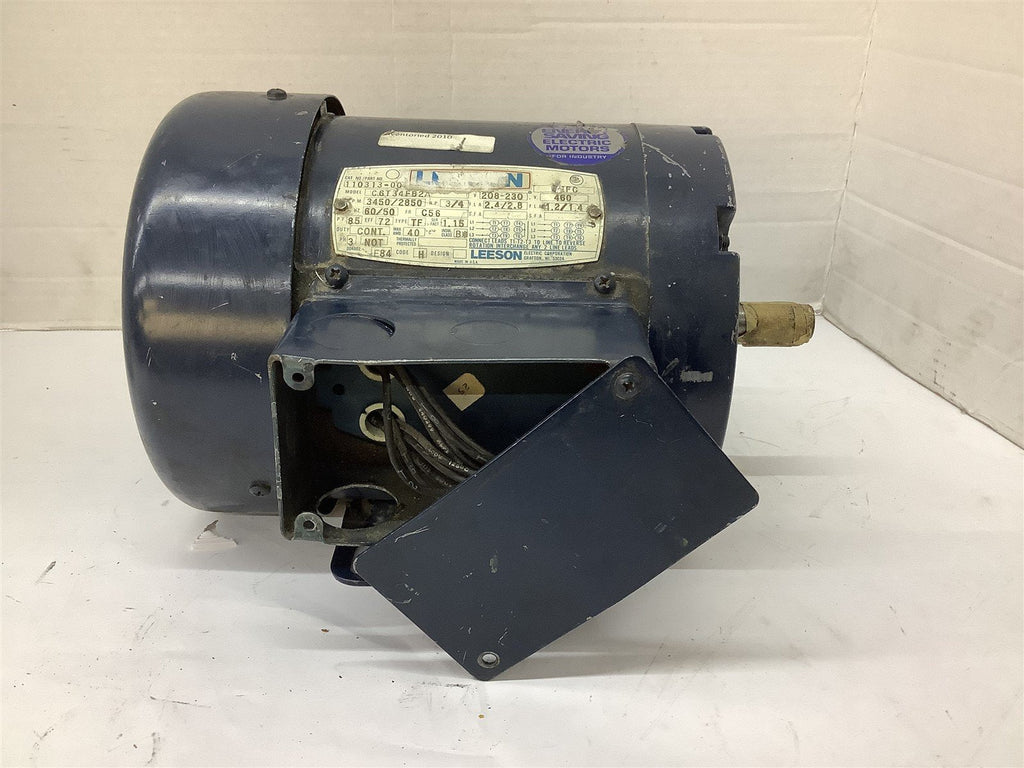 Leeson 110313-00 AC Motor 3/4HP 208-230/460V 3450 RPM 2P C56 Fr 3PH 60Hz TEFC