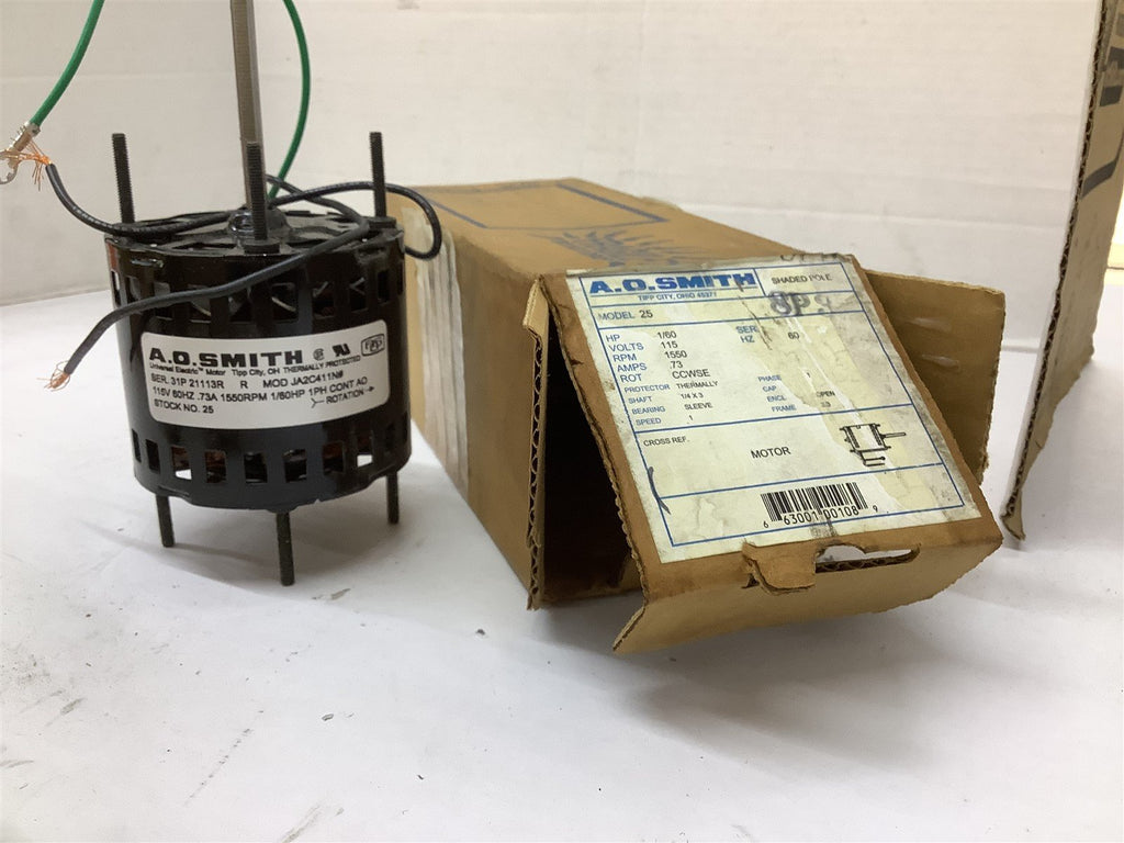 AO Smith 25 JA2C411N Motor 1/60HP 115V 1550RPM FR 3.3 Open ENCL