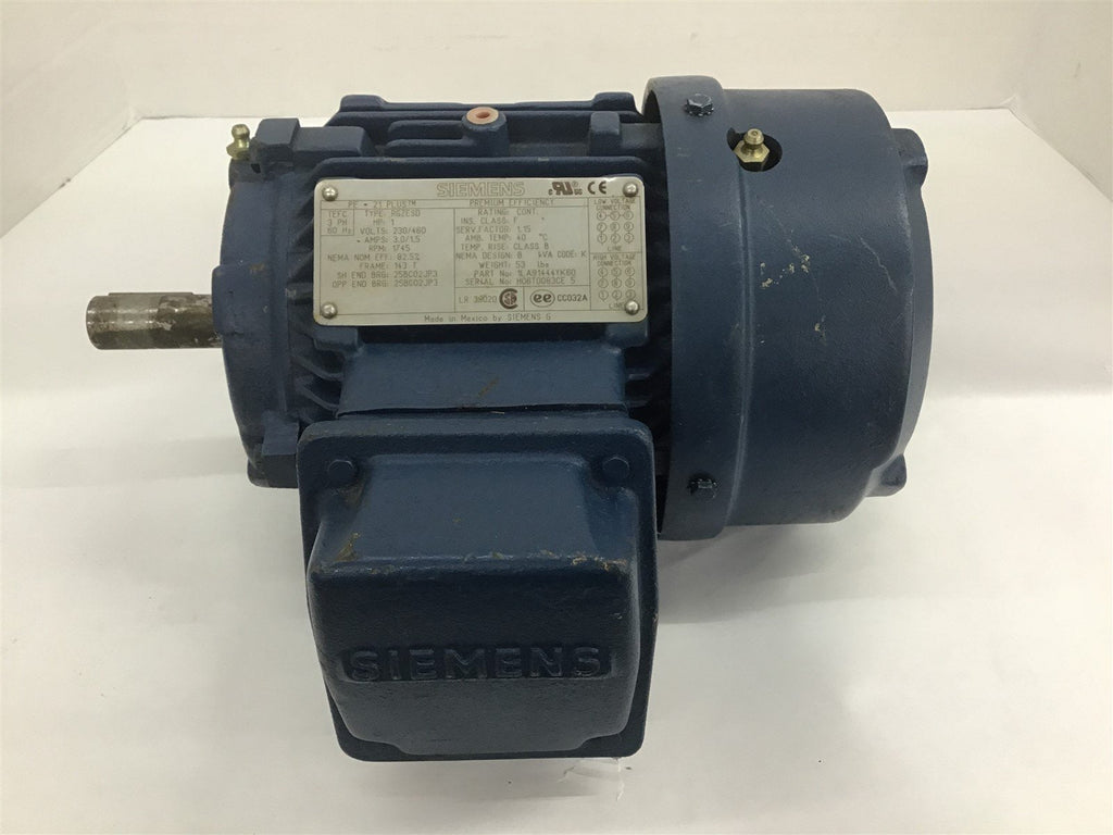 Siemens 1LA91444YK60 AC Motor 1HP 230/460V 1745 RPM 143T FR 3PH 60Hz TEFC