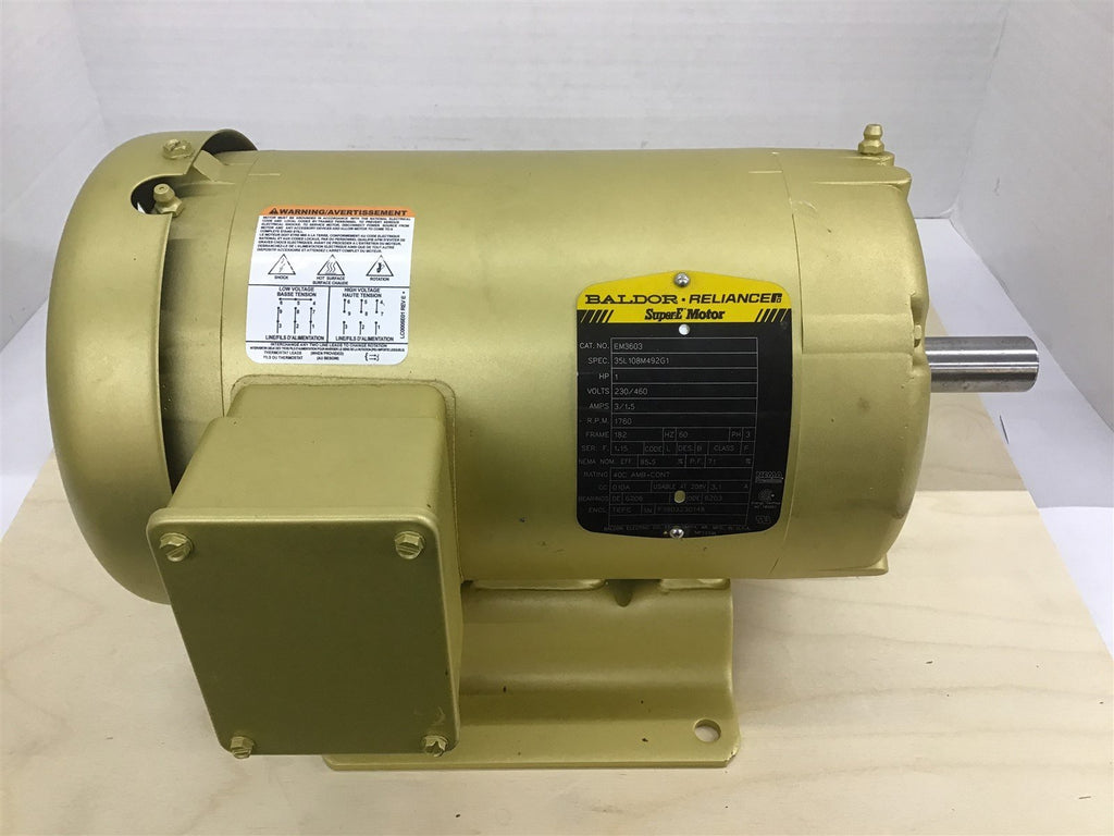 Baldor EM3603 AC Motor 1HP 230/460V 1760RPM 4P 182FR 3PH 60Hz TEFC