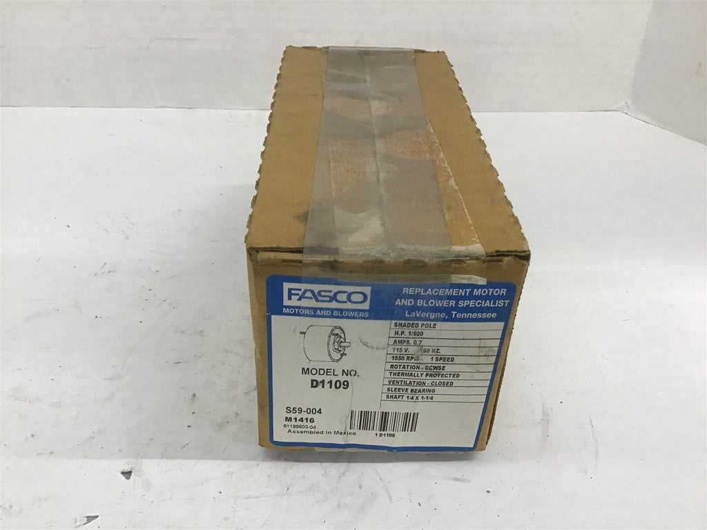 Fasco D1109 1/100 Hp Shaded Pole Motor 115 V 1550 Rpm 1 Speed CCWSE