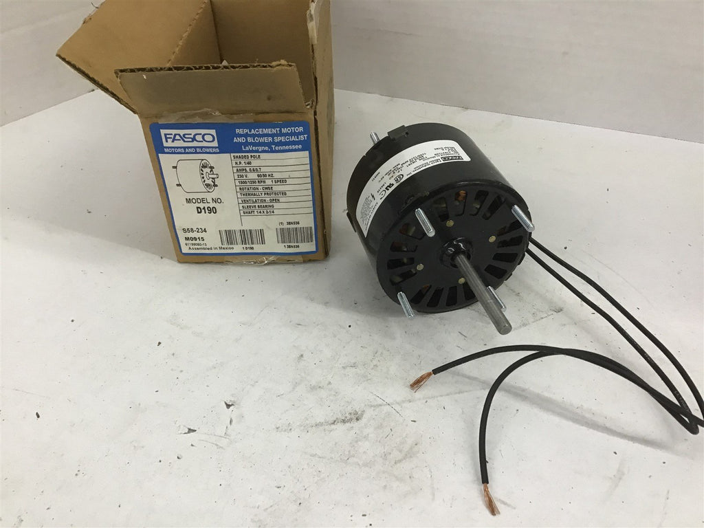 Fasco D190 1/40 Hp Shaded Pole Motor 1500/1250 Rpm 1 Speed CWSE