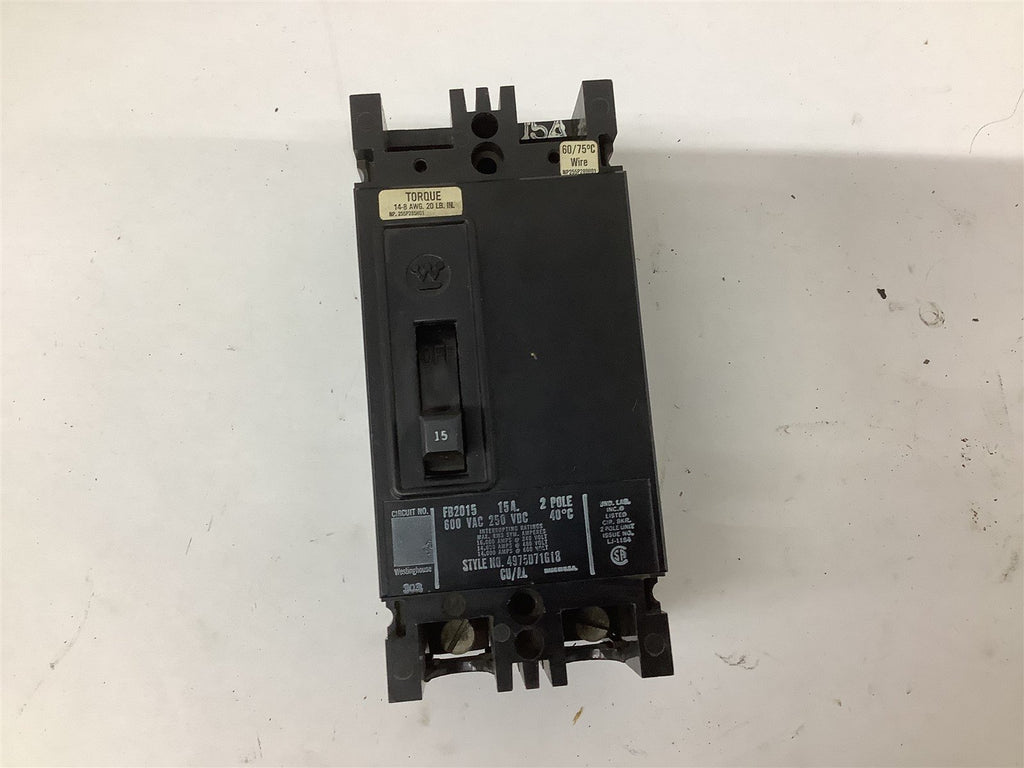 Westinghouse FB2015 2P 15A Circuit Breaker