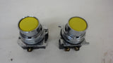 LOT OF 2 CUTLER-HAMMER YELLOW PUSHBUTTON WITH 1 NO + 1 NC  CONTACT BLOCK