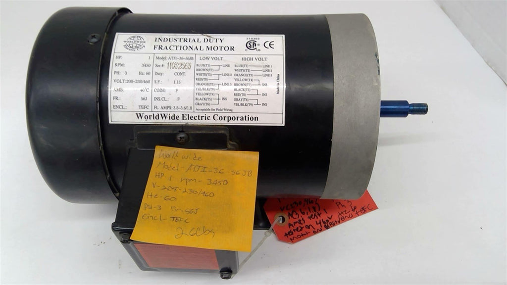 Worldwide Electric 2 HP Electric Motor 3 Phase 56C Frame 3600 RPM TEFC 208 230 / 460 Volt New