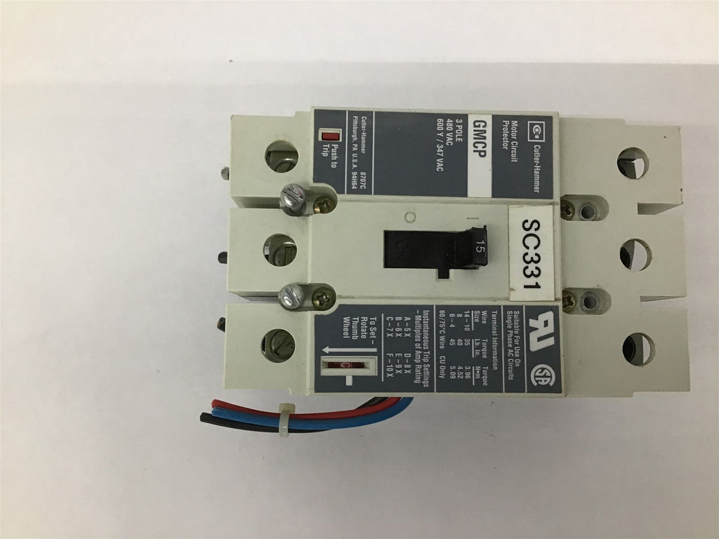 Cutler Hammer SC331 GMCP 3 Pole 400VAC 600Y/347VAC Motor Circuit Breaker