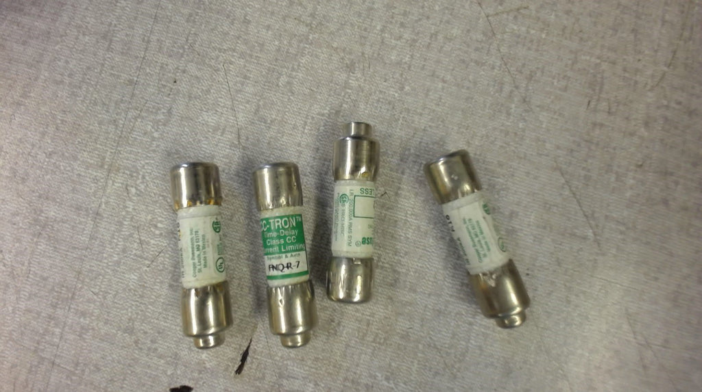 LOT OF 4--BUSSMAN FNQ-R-7,  CC-TRON, TIME DELAY CLASS CC FUSE 7 AMP, 600 VOLTS,