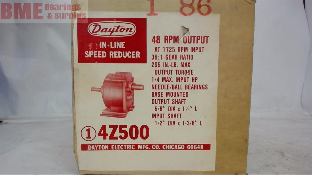 Dayton  4Z500 Inline Speed Reducer, 36:1 Ratio, 1/4 Input Hp, 1725 Rpm