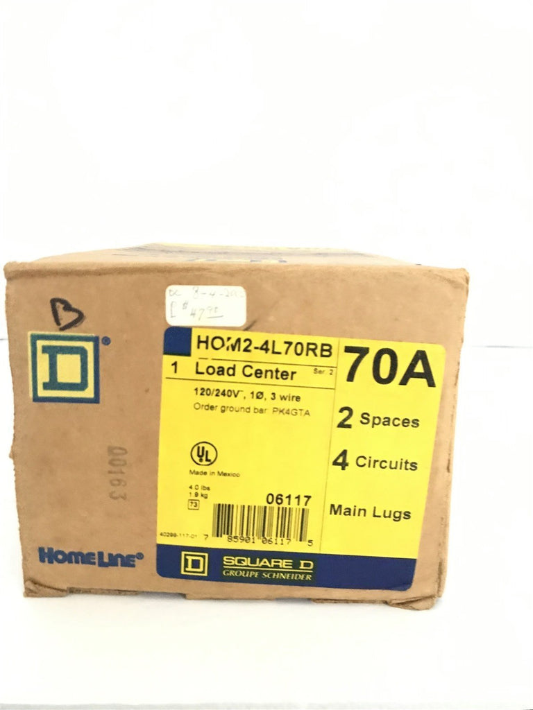 SQUARE D HOM2-4L70RB LOAD CENTER 70AMP MAIN LUGS 2 SPACES 4 CIRCUITS 120/240V