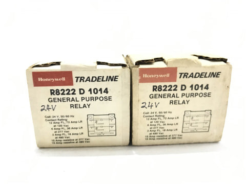 HONEYWELL R8222 D 1014 GENERAL PURPOSE RELAY 24V 60HZ LOT OF 2