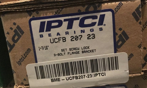 IPTCI UCFB 207 23 BEARING SET SCREW LOCK 3 BOLT FLANGE UNIT 1-7/16"