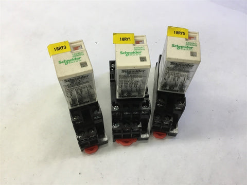 LOT OF 3--- SCHNEIDER RXM2LB2F7 5 AMP @ 240 VAC, 120 VOLT COIL RELAY